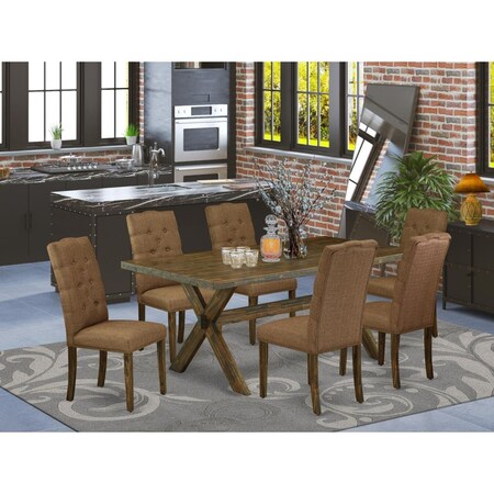 East West Furniture 7 Piece X-Style Dinette Set - Brown Smoke X777EL718-7
